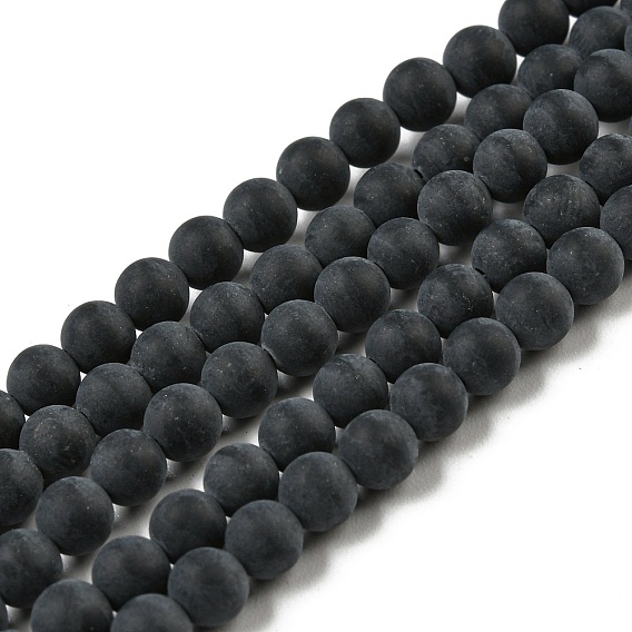 Évaluer un brins de perles d'agate noire naturelle, teint, givré, ronde