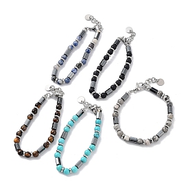 Synthetic Non-magnetic Hematite Faceted Column Beaded Bracelets, Mixed Gemstone Round Bracelets
