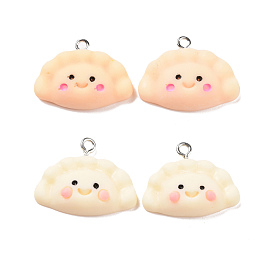 Opaque Resin Pendants, with Platinum Tone Iron Loops, Dumpling Charm with Smiling Face