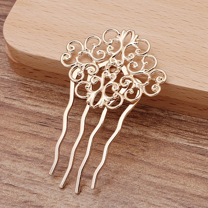 Iron Hair Comb Findings, with Filigree Brass Flower