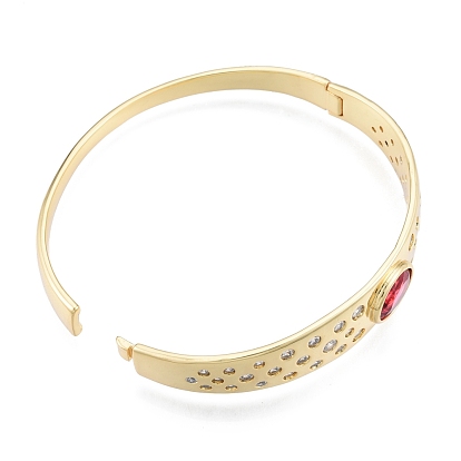 Cubic Zirconia Oval Hinged Bangle, Real 18K Gold Plated Brass Jewelry for Women