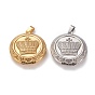 304 Stainless Steel Locket Pendants, Photo Frame Charms for Necklaces, Flat Round with Crown