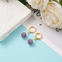 Brass Huggie Hoop Earrings, with Faceted Round Natural Gemstone Beads, Golden