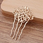 Iron Hair Comb Findings, with Filigree Brass Flower