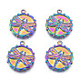 304 Stainless Steel Pendants, Flat Round with Dragonfly
