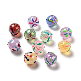 Acrylic Beads, AB Color Plated, with Enamel, Round with Firework