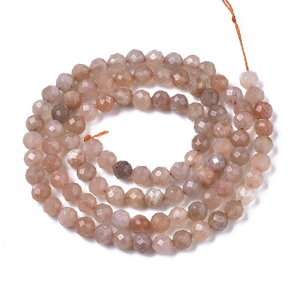 Natural Sunstone Beads Strands, Round, Faceted(64 Facets)