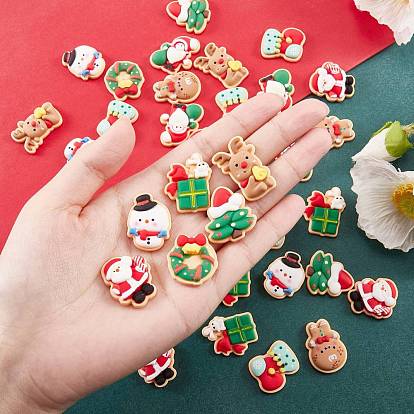 45Pcs 9 Styles Christmas Theme Opaque Resin Cabochons, Snowman & Reindeer & Santa Claus & Christmas Tree & Wreath & Stocking & Gingerbread Man, Mixed Shapes