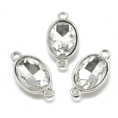 Alloy Glass Links Connectors, Faceted, Oval, Platinum