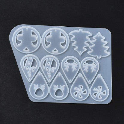 DIY Christmas Theme Pendant Silicone Molds, Resin Casting Molds, for UV Resin & Epoxy Resin Jewelry Making, Teardrop & Tree & Gingerbread Man