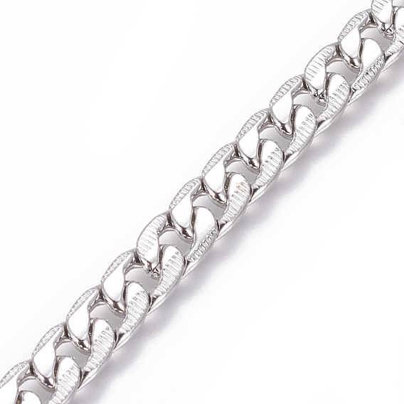 201 Stainless Steel Cuban Link Chains, Chunky Curb Chains, Twisted Chains, Unwelded, Textured