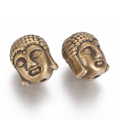 Perles en alliage de style tibétain, sans cadmium et sans plomb, tête de bouddha, 11x9x8mm, Trou: 1.5mm
