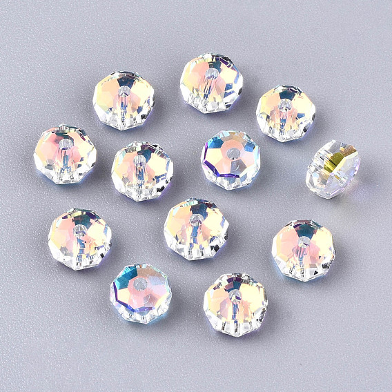 Transparent K9 Glass Beads, Faceted, AB Color Plated, Flat Round