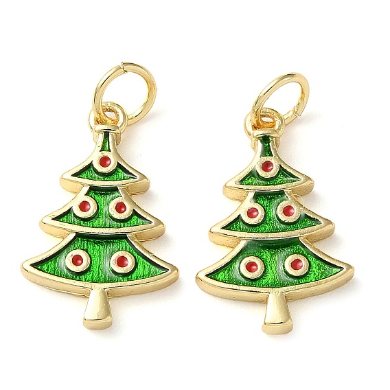Christmas Rack Plating Brass Pendants, with Jump Ring and Enamel, Long-Lasting Real 18K Gold Plated, Cadmium Free & Lead Free, Christmas Trees Charm