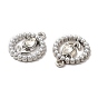 Rack Plating Alloy Glass Pandants, Nickel Free, with ABS Plastic Imitation Pearl, Flat Round with Flower Charms