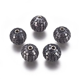 Perles rondes indonésiennes manuelles, avec les résultats en alliage et platine plaqué noyaux doubles, 20x18mm, Trou: 3mm