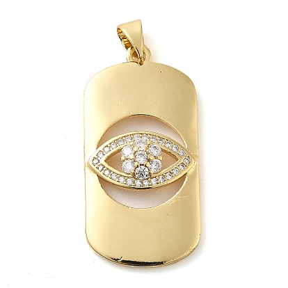 Real 18K Gold Plated Brass Clear Cubic Zirconia Pendants, Rectangle with Evil Eye