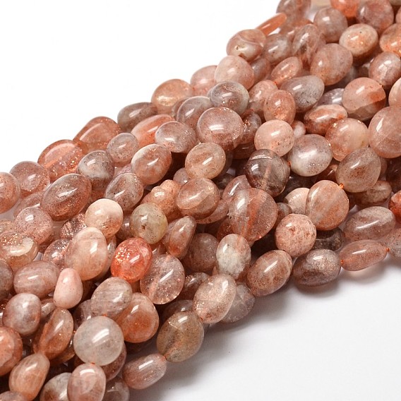 Natural Sunstone Nuggets Beads Strands, Tumbled Stone, 4~8x6~9x5~7mm, Hole: 1mm, about 15.3 inch ~15.7 inch