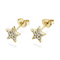 Brass Micro Pave Clear Cubic Zirconia Stud Earrings, with Ear Nuts, Nickel Free, Star