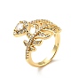 Cubic Zirconia Feather Open Cuff Ring, Real 18K Gold Plated Brass Jewelry for Women, Cadmium Free & Lead Free