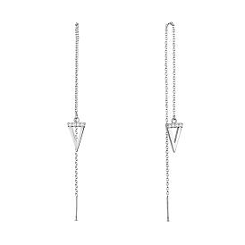 SHEGRACE 925 Sterling Silver Thread Earrings, with Micro Pave AAA Cubic Zirconia, Triangle Pendant