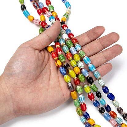 Oval Handmade Millefiori Glass Beads Strands