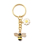 Alloy & Brass Enamel Keychains, with 304 Stainless Steel & Iron Findings and with Crystal Rhinestone, Bees & Flower