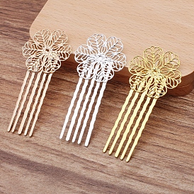 Brass Hair Comb Findings, with Filigree Flower