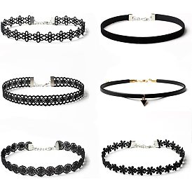 Black Velvet Gothic Lace Choker Necklace Set for Women - 6 Pieces