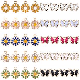 Émail en alliage gros pendentifs, papillon et marguerite, or et de lumière