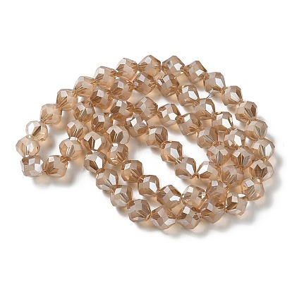 Electroplate Transparent Glass Beads Strands, Frosted, Faceted Bicone