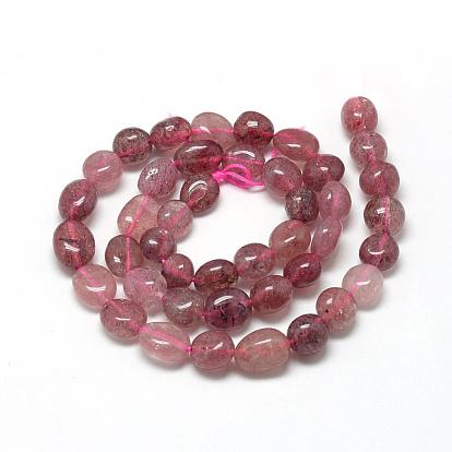 Naturel de fraise de quartz brins de perles, ovale