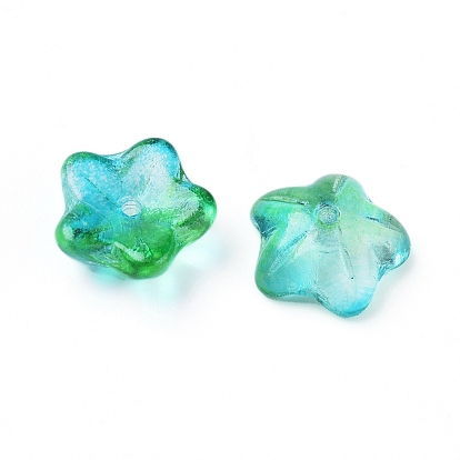 Perles de verre tchèques, galvanisé / couleur incrustation or / teint, fleur