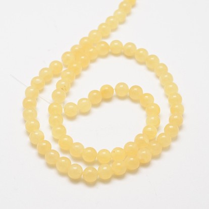 Hilos de perlas de jade amarillo naturales, rondo, Grado A