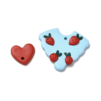Ensembles de pendentifs en argile polymère faits à la main, coeur & coeur avec breloque fraise