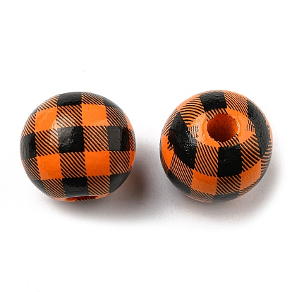 Perles européennes en bois d'automne, perles imprimées à gros trous, ronde