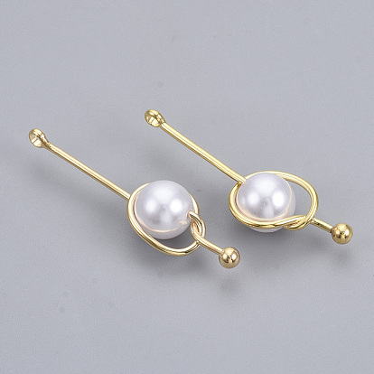 ABS Plastic Imitation Pearl Pendants, with Real 18K Gold Plated Brass Findings, Nickel Free