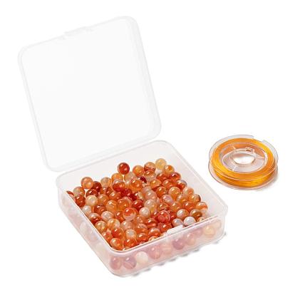 100pcs 8mm perles rondes en cornaline naturelle, avec fil de cristal élastique 10m, pour les kits de fabrication de bracelets extensibles bricolage