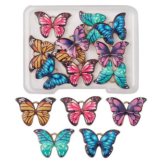 10 piezas 5 colgantes de aleación impresos en colores, con esmalte, mariposa, la luz de oro