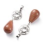 Yoga chakra bijoux, Pendentifs pierres fines synthétiques, avec les accessoires en laiton plaqués de platine, larme & votex / ohm / arbre de vie / fleur de vie