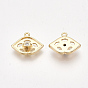 Brass Charm Enamel Settings, Nickel Free, Real 18K Gold Plated, with Cubic Zirconia, Eye, Clear