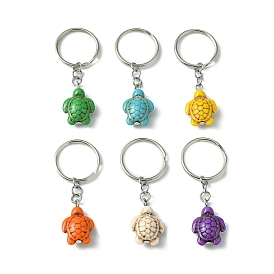 Dyed Synthetic Turquoise Sea Turtle Pendant Keychain, with Iron Split Key Rings