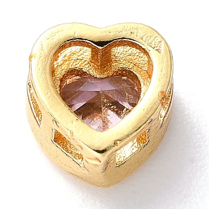 Micro cuivres ouvrent zircone cubique breloques à glisser, réel 18 k plaqué or, cœur