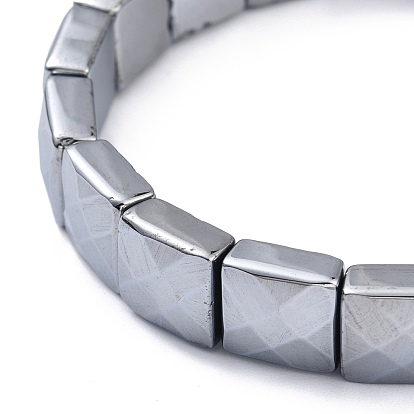 Natural Terahertz Stone Square Beaded Stretch Bracelet, Gemstone Stackable Bracelet for Women Men