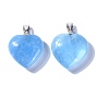 Grade AAA Heart Natural Aquamarine Pendants, with Platinum Plated 925 Sterling Silver and Clear Cubic Zirconia Pendant Bails