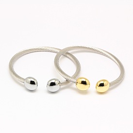 304 bracelets de couple en acier inoxydable, bracelets de manchette, avec les accessoires ronds plats