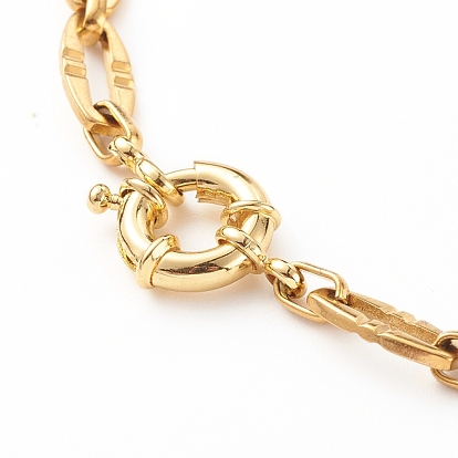 304 Stainless Steel Oval Link Chain Necklaces, with Brass Spring Ring Clasps, Textured