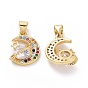 Brass Cubic Zirconia Pendants, Moon with Planet & Star Charm