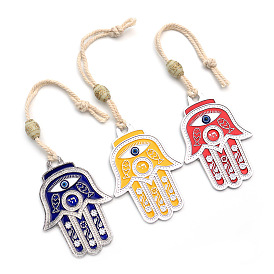 Metal Enamel Hamsa Hand/Hand of Miriam with Evil Eye Hanging Ornament, for Car Rear View Mirror Decoration