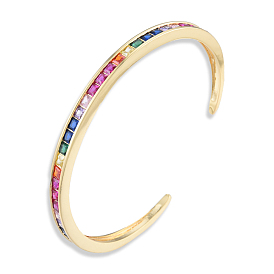 Bracelet de manchette ouvert en zircone cubique colorée, bijoux en laiton pour femmes, sans nickel